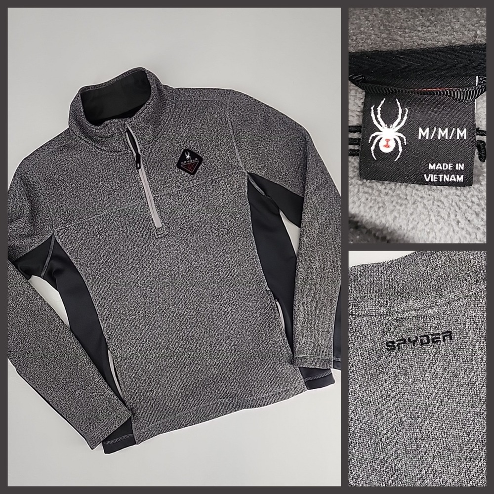 Spyder Mens Medium Gray Black Quarter Zip Fleece Pullover‎ Sweater Gorpcore